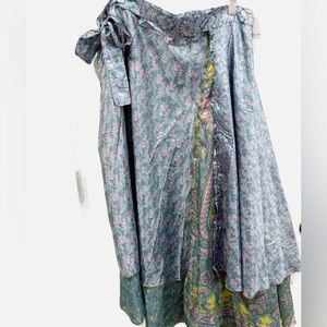 EARTHBOUND Paisley Maxi 100% Silk Skirt Blue, Pink and Green Paisley. One Size.